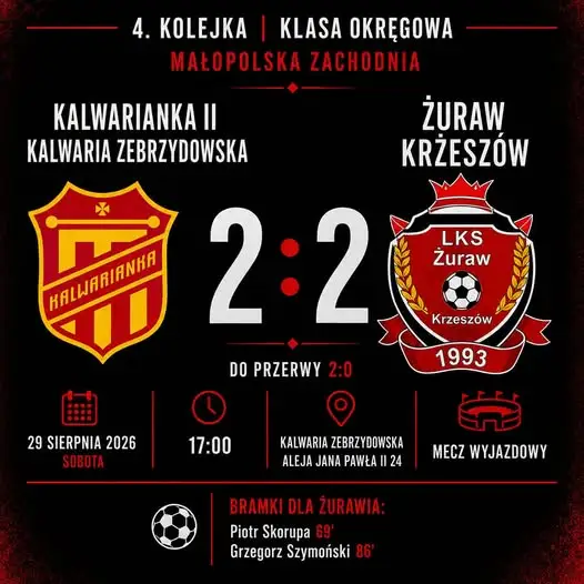Żuraw Krzeszów wywozi punkt z Kalwarii Zebrzydowskiej po dramatycznym meczu