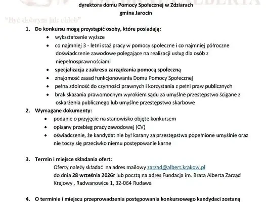 Fundacja im. Brata Alberta szuka dyrektora Domu Pomocy Społecznej w Zdziarach