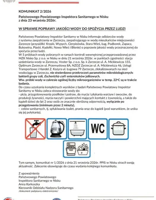 Woda w wodociągu Zarzecze znów bezpieczna. Sanepid wydał nowy komunikat