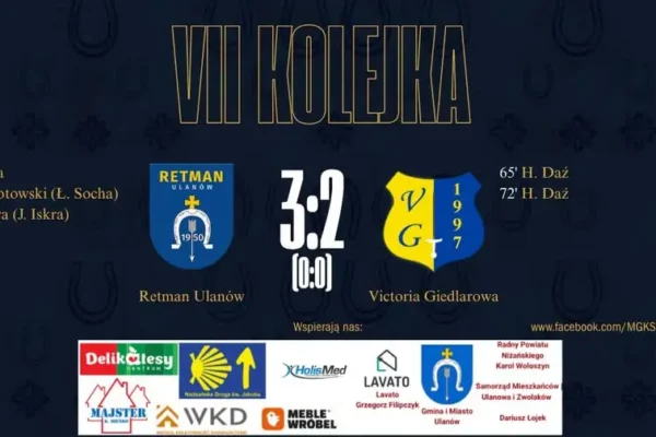 Retman Ulanów wygrał z Victorią Giedlarowa 3:2 po golu w doliczonym czasie gry