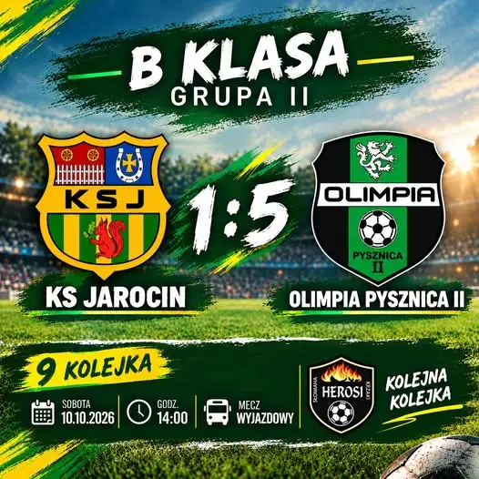 KS Jarocin przegrywa z Olimpią Pysznica II 1:5 – pierwsza porażka bez punktu w tej rundzie