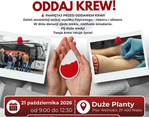 Akcja krwiodawstwa w Nisku – oddaj krew na Dużych Plantach