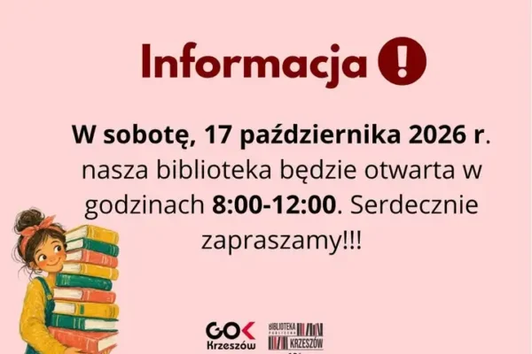 Biblioteka w Krzeszowie otwarta w sobotę 17 października