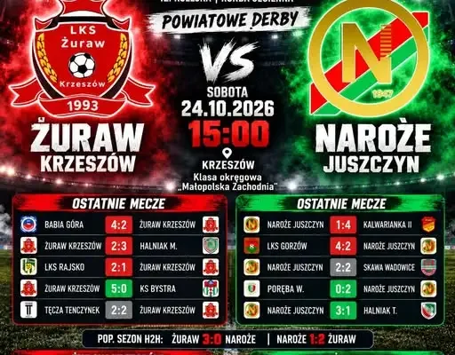 Derby powiatu w Krzeszowie: Żuraw podejmie Naroże Juszczyn