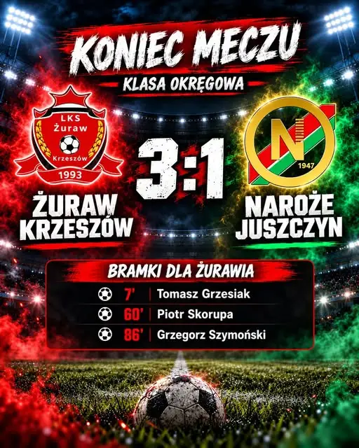 Żuraw Krzeszów wygrywa z Narożem Juszczyn 3:1